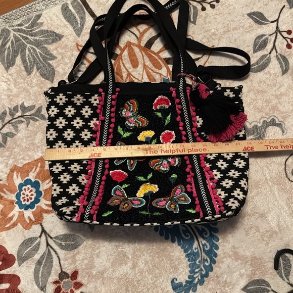 America and Beyond Butterfly Embroidered Black and Pink Tote Bag - Picture 2 of 11